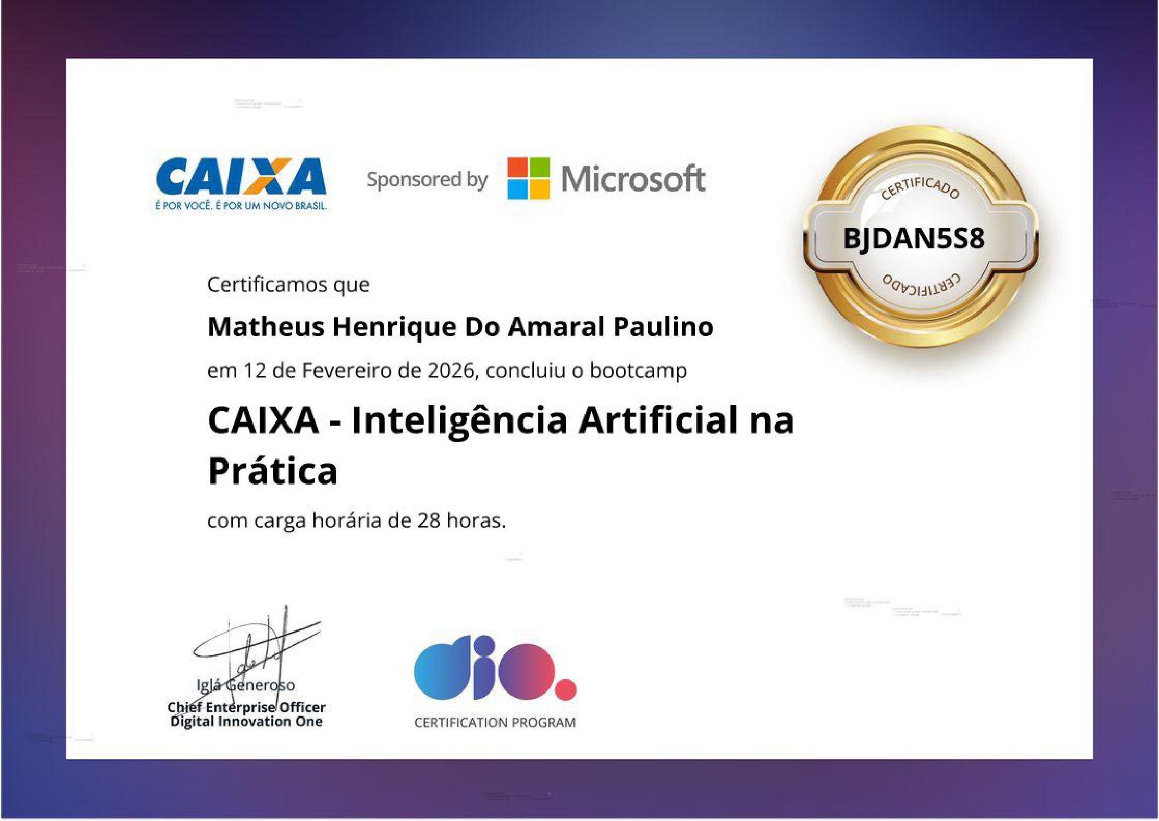 certificado inteligencia artificial pratica Dio